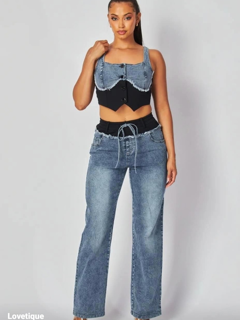 Lovetique Medium Blue Straight-Leg Denim Pants